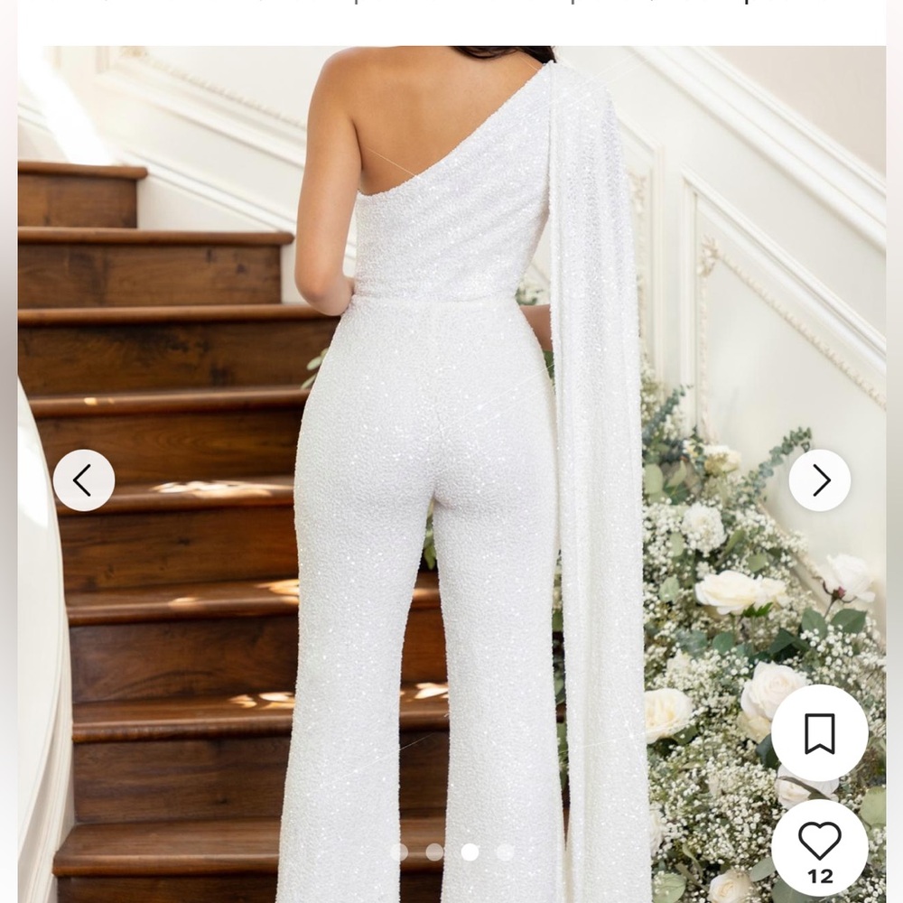 Club L London White Sequin One-Shoulder Jumpsuit, US 6 - Picture 2 of 5